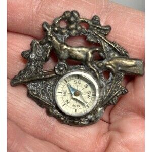 Unique Vintage Miniature Compass Brooch Pin Deer Hunting Outdoors Sportsman